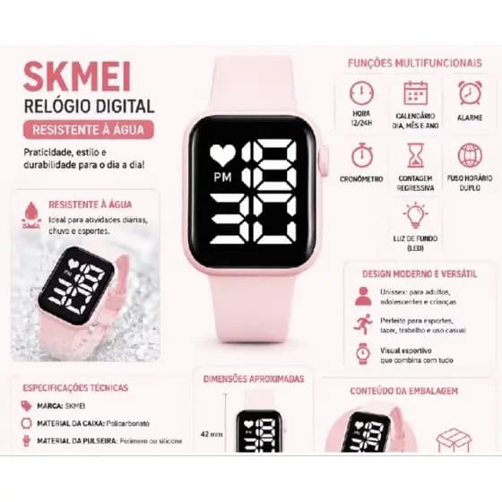 ROSA - CLARO Relógio Digital SKMEI