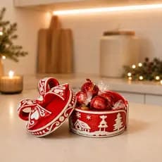 Pote de Porcelana — Porta Condimentos; Biscoitos e Doces Decoração de Natal Com Designer de Laço em Relevo