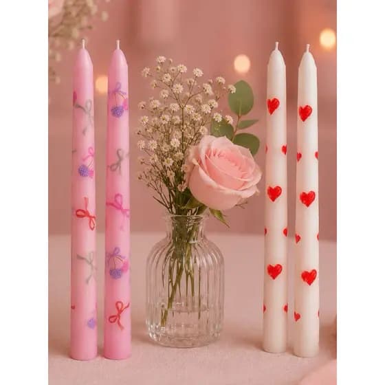 Kit 2 Velas Longas 25cm — Vela Bride To Be Happy Birthday Party Coração e Laço