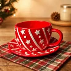 Xícara Com Pires 350ML — Xícara De Porcelana Designer de Natal Estrelas