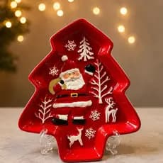 Bandeija de Natal em Porcelana 23cm — Prato de Servir, Petisqueira Designer Árvore de Natal Papai Noel