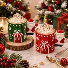 Caneca de Natal em Porcelana 350ml — Xícara Com Designer de Natal e Alça de Papai Noel