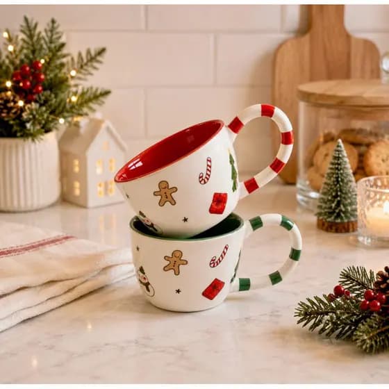 Unidade | Xícara de Natal em Porcelana 300ml — Caneca Com Designer Gingerbread Biscoito de Natal