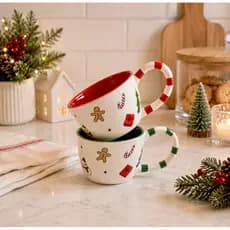 Unidade | Xícara de Natal em Porcelana 300ml — Caneca Com Designer Gingerbread Biscoito de Natal