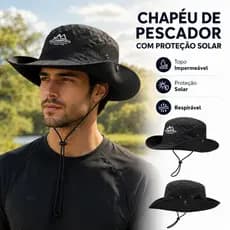 Chapeu Pescador Protecao Solar Masculino Balde Praia Trilha Safari Secagem Rapida Cowboy Preto