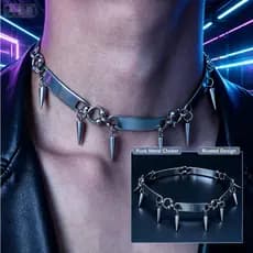 Aço Titânio com Colar Rebite|Corrente de Metal estilo Hip Hop e Punk estilo Premium
