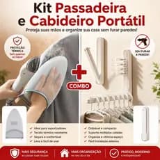 Mini conjunto de tábua de passar roupa portátil e suporte de cabide dobrável sem perfuração