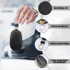Mini Porta Chaves de Couro com Zíper para Carro, Organizador de Chaves para Carro e Casa