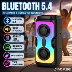 Caixa de som Bluetooth portátil com bateria de longa duração e iluminação ambiente RGB, perfeita para festas e praias
