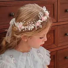 Tiara Daminha de Honra Infantil Coroa de Flores e Perolas Adequado Arranjo Enfeite Festa Debutante Noiva