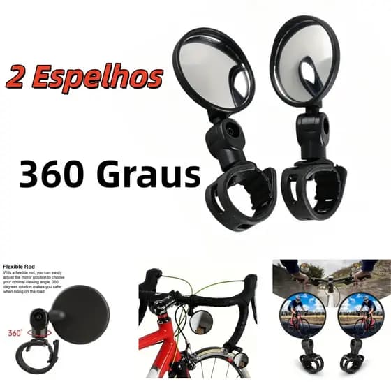 2 Espelhos Retrovisores de Guidão Acessórios de Bicicleta Grande Angular Rotação de 360 ​​Graus Seguro e Confiável