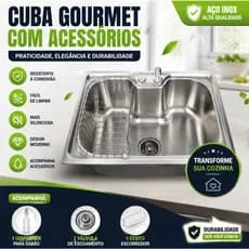 cuba pia cozinha gourmet aço inox 304 50x40 luxo com acessórios