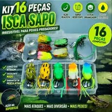 KIT 16 Iscas para pesca Artificial Frog Sapinho sapo Anti Enrosco + EstojoIscas Realistas para Pesca de Truta e Peixes