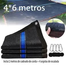 Tela Sombreamento Alta Qualidade Preta 4x6m 90% Proteção para Garagem | Corda 2m + 4 Fivelas de Escalada