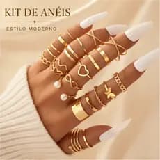 Kit de Anéis Dourados Feminino 22 Peças Vintage Estiloso Vários Modelos