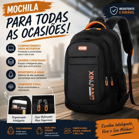 Mochila Masculina Executiva à Prova d’Água para Notebook 15,6” Escolar Grande Capacidade