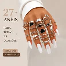 Kit 27 Anéis Femininos em Aço Inoxidável com Coração e Formas Geométricas Antidesbotamento