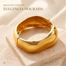 Bracelete Dourado Feminino Grosso Ondulado Metal Elegante Brilho Intenso Moderno