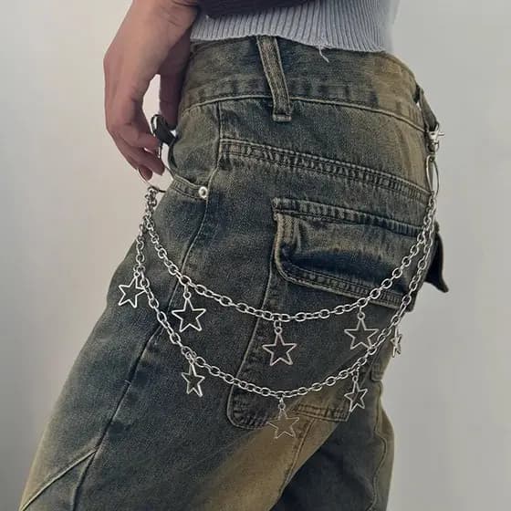 Corrente para Calça Jeans Feminina Estrela Y2K Dupla Camada Punk Hip Hop