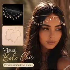 Tiara Corrente de Cabeça Feminina Dourada Boho com Pingentes Acessório de Cabelo para Festa Festival e Fotos