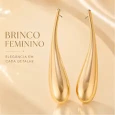 Brinco Feminino Dourado Longo Gota Elegante Brilho Sofisticado Festa Luxo