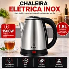 Chaleira Eletrica Inox 1,8  Litros 220Volts 1500W aquecimento Rápido Café Leite Chá Capuchino Potent