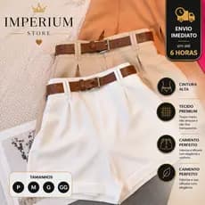 Short Feminino Alfaiataria Social com Cinto Cintura Alta PROMOÇÃO