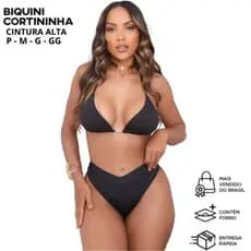 Biquíni EFEITO LIPO Top Cortininha Calcinha Asa Delta Cintura Alta de Cós PROMOÇÃO 4.4