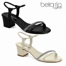 Sandália Feminina Beira Rio Original Black Diamond Strass Couro Stretch Conforto 8576.103