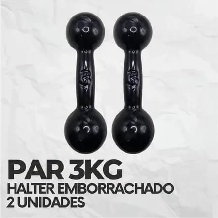 Par Halter Bola Emborrachado 3Kg Peso para Academia, Treino em Casa Musculação
