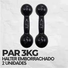 Par Halter Bola Emborrachado 3Kg Peso para Academia, Treino em Casa Musculação