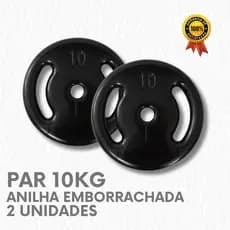 Par Anilhas Emborrachadas 10kg Academia Musculação P/ Barra