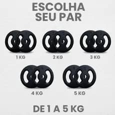 Par de Anilhas Pintadas 1kg a 5kg em Ferro Fundido Academia Musculação Treino Funcional Fitness