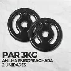Par Anilha 3kg Emborrachada Peso P/ Barra