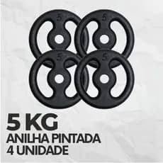 Kit 4 Anilhas 5kg Ferro Fundido Pintada Peso de Academia Musculação (Total 20KG)