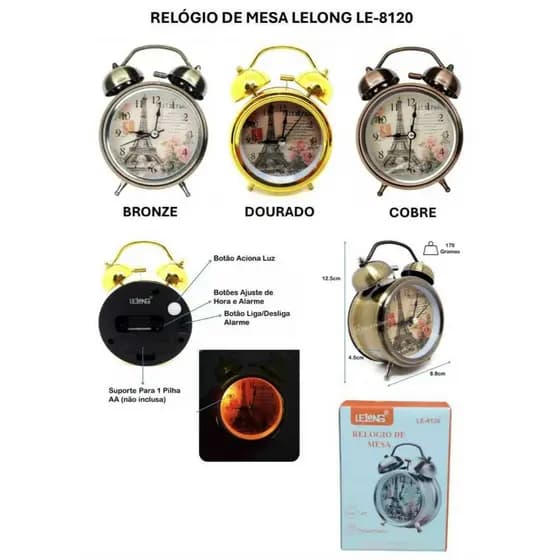 Relógio Despertador de Mesa Retrô LE-8120 Lelong
