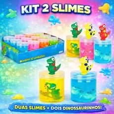 Kit 2 Slimes Dinossauro Infantil Cores Sortidas + Surpresa | Brinquedo Divertido