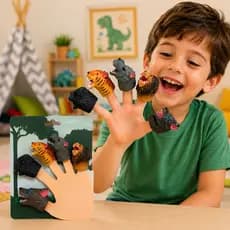 Kit Fantoches de Dedo Infantil Dinossauros e Animais Divertidos