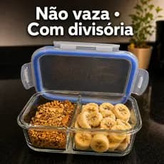 Marmita Vidro 1040ml C/ Divisória Hermético Pote Não Vaza • Freezer Forno Microondas Fitness Sem BPA