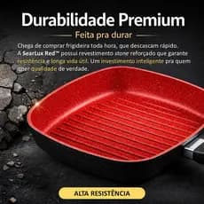 Frigideira Grill Indução Antiaderente 24cm Quadrada SearLux Red™ Panela Stone Profissional Não Gruda