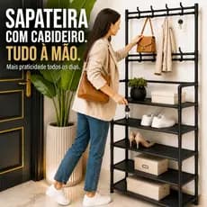 Organizador Hall de Entrada com Cabideiro 5 Prateleiras Sapateira Arara | Closet Lavanderia Quarto