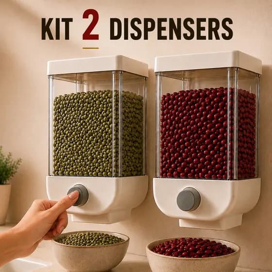 Dispenser Grãos 1000ml KIT 2 UNIDADES Dosador Suspenso Organizador Mantimentos Cozinha Sem Furos