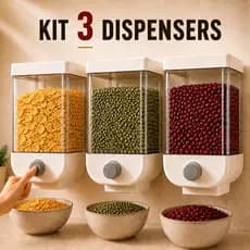 Dispenser Grãos 1000ml KIT 3 UNIDADES Dosador Suspenso Organizador Mantimentos Cozinha Sem Furos