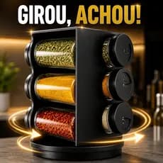 Porta Temperos Giratório 6 Potes de Vidro Organizador Condimentos Cozinha Compacto Preto Premium