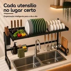 Escorredor Organizador de Louça Suspenso Rack Modular Grande Sobre Pia Cozinha Preto 65cm e 85cm