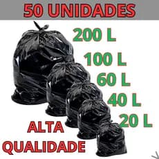 Saco de Lixo resistente com 50 unidades 20/40/60/100/ 200 Litros Reforçados