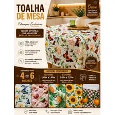 TOALHA DE MESA ESTAMPADA 4 E 6 LUGARES | TOALHA DE MESA LAVÁVEL VÁRIAS ESTAMPAS COLORIDAS PARA COZINHA OU MESA DE JANTAR