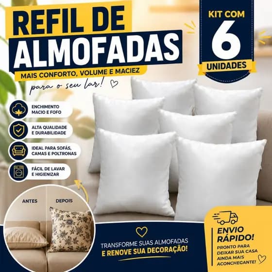KIT c\6 ENCHIMENTO REFIL DE ALMOFADA 45x45cm DIRETO DA FÁBRICA PREÇO DE PROMOÇÃO FIBRA ECOLÓGICA