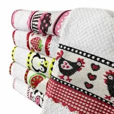 Kit 5 Panos de Copa Felpudo Premium 100% Algodão Pano de Prato Jacquard Absorvente 45x70cm