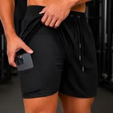 Shorts Dry Fit Masculino 2 em 1 com Bolso Celular Interno Compressão Bermuda Academia